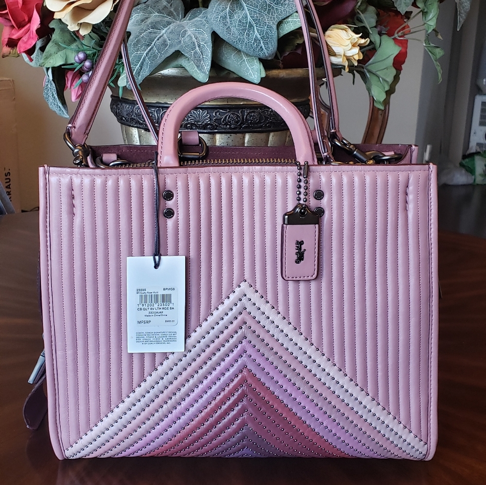 Coach Rogue Dusty Rose Colorblock Quilting & Rivet